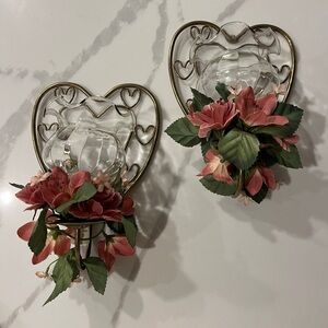Vintage Brass Heart Shaped Wall Candle Holders Sconces